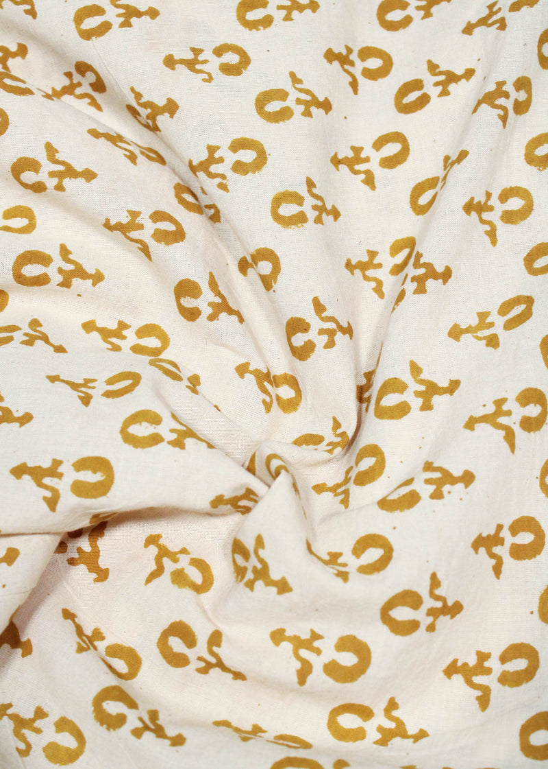 Desert Fall Mustard Cotton Hand Block Printed Fabric