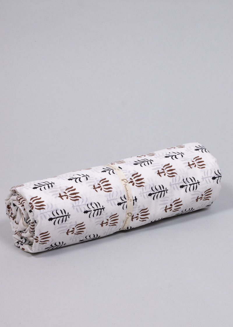 "Saplings in Rows Brown and Black  Cotton Hand Block Printed Fabric "