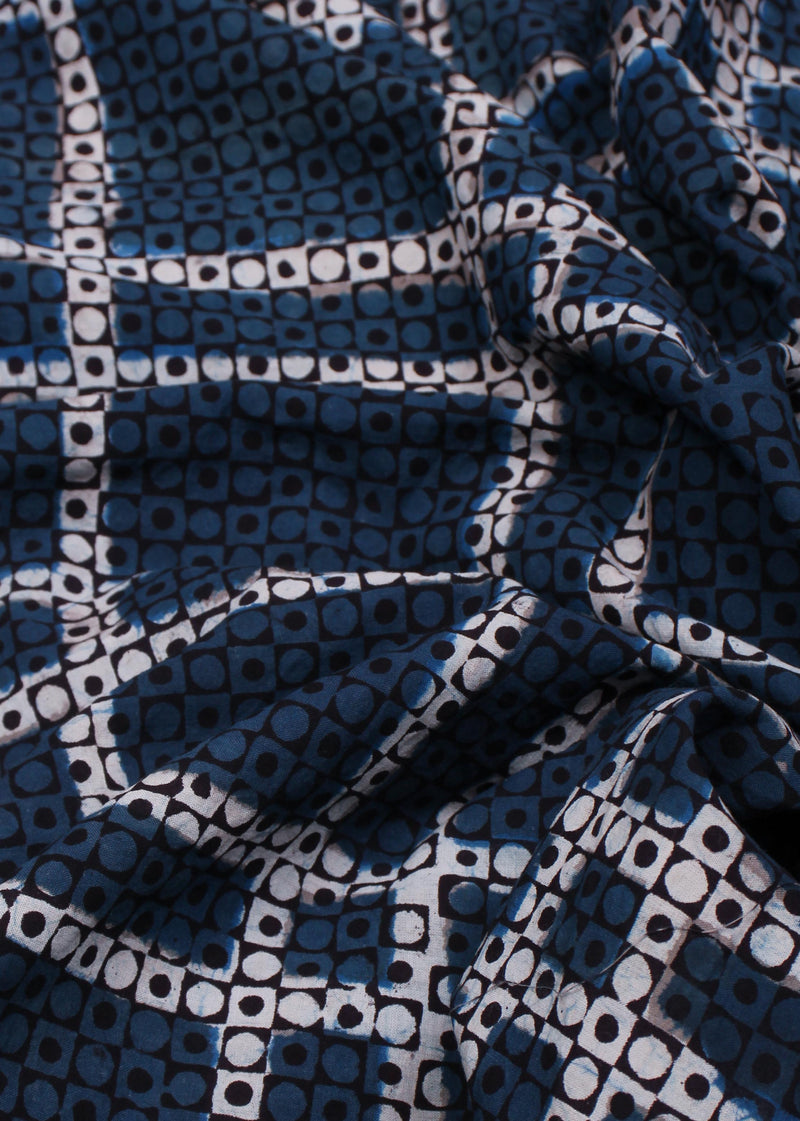 Midnight Cheques Cotton Hand Block Printed Fabric