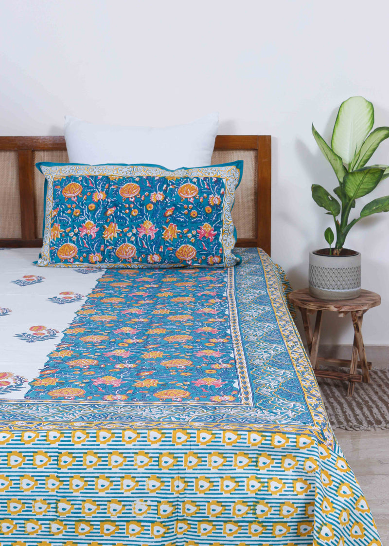 Tangerine Blooms Cotton Hand Block Printed Bed Linens