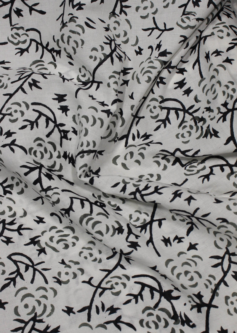 A Swish of Winds White Cotton Hand Block Printed Fabric