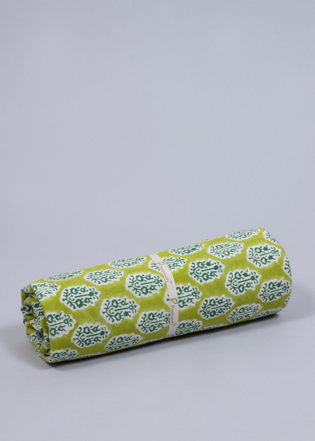 Rosebud Green Cotton Hand Block Printed Fabric