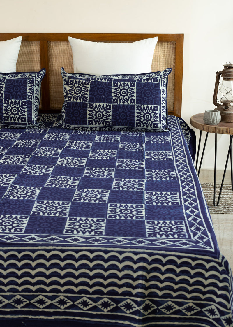 "A Turn of Tulips Hand Block Printed Cotton Bedsheet "
