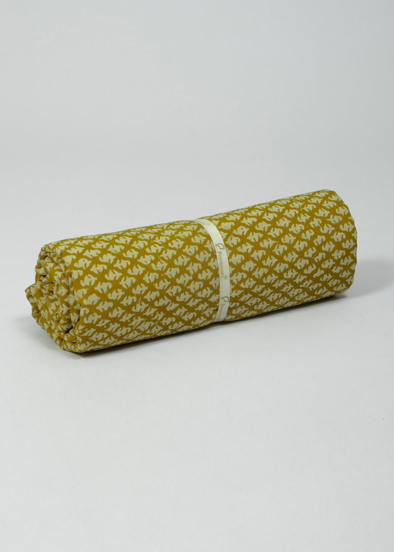 Ryes Mustard Cotton Hand Block Printed Fabric
