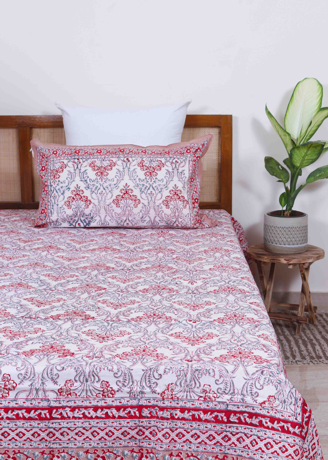 Town Road Bloom White Cotton Hand Block Printed Bed Linens