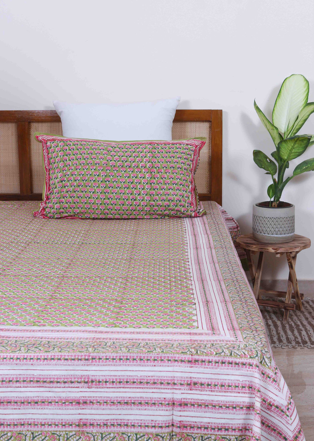 Grassland Cherry Cotton Hand Block Printed Bed Linens