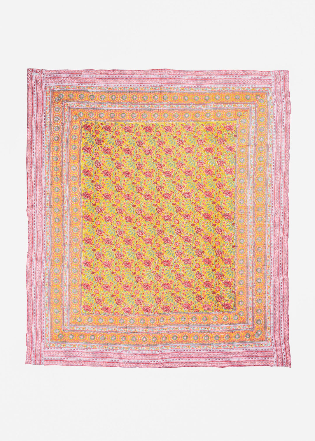 Cerise Downpour Hand Block Printed Cotton Quilt