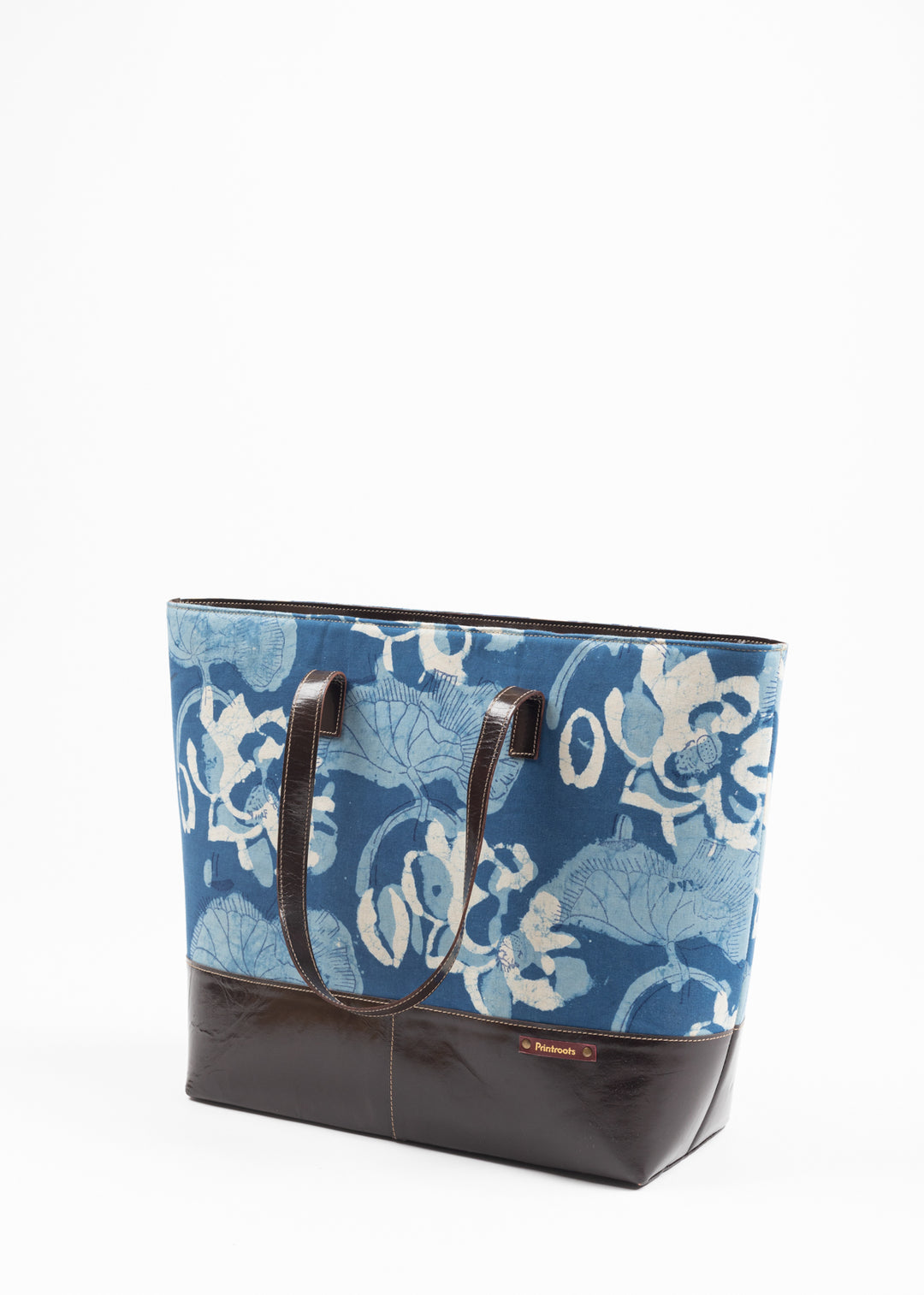 Indigo Foresta Hand Block Printed Leather Tote Bag