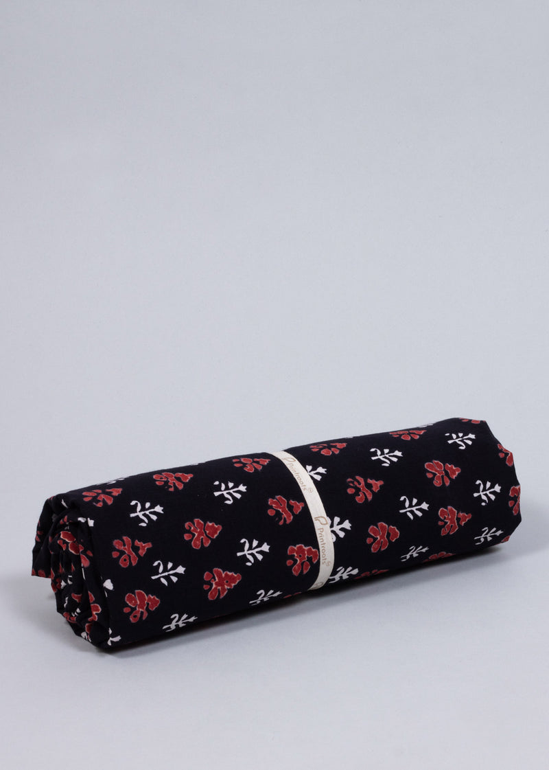 A Splatter of Flowers  Red and Black Cotton Hand Block Printed Fabric (3.00 Meter)