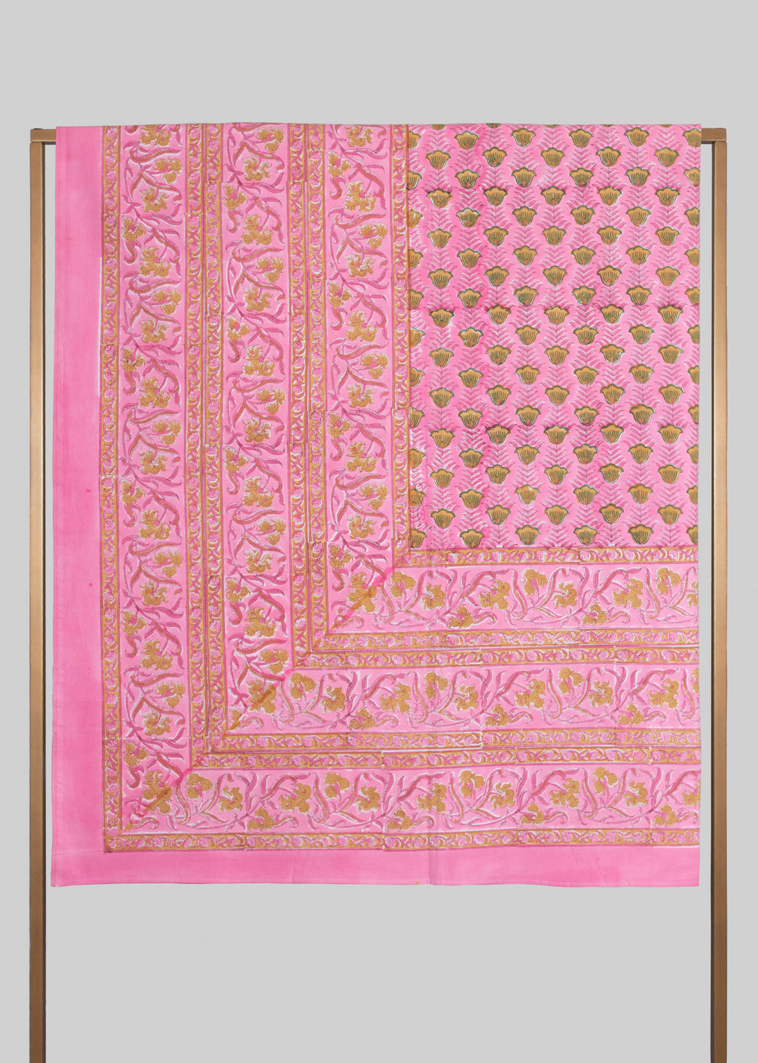 Blushing Bloom Hand Block Printed Cotton Bedsheet