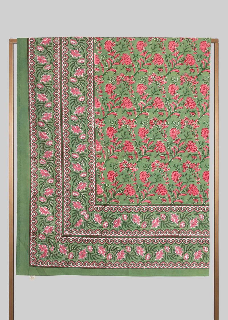 Jungle Flower Hand Block Printed Cotton Bedsheet