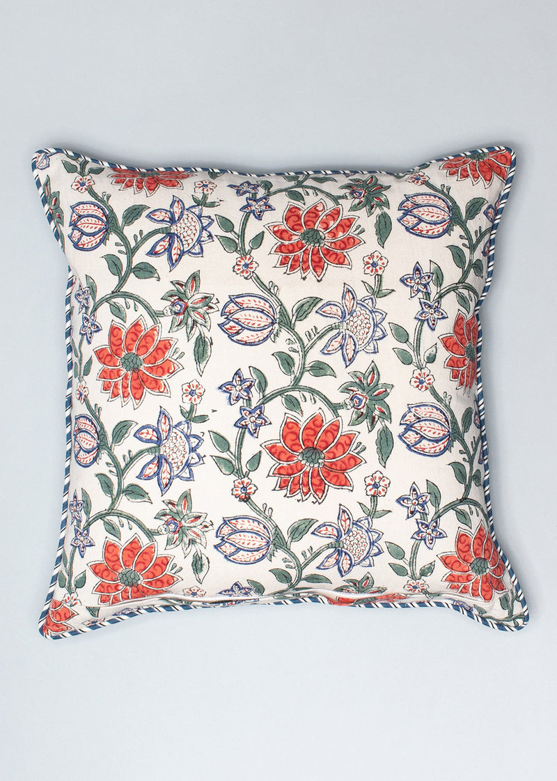 Blue Fruits of Heaven Hand Block Printed Cushion Cover