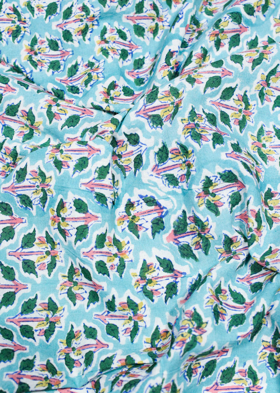 Coastal Light Cyan Cotton Hand Block Printed Fabric