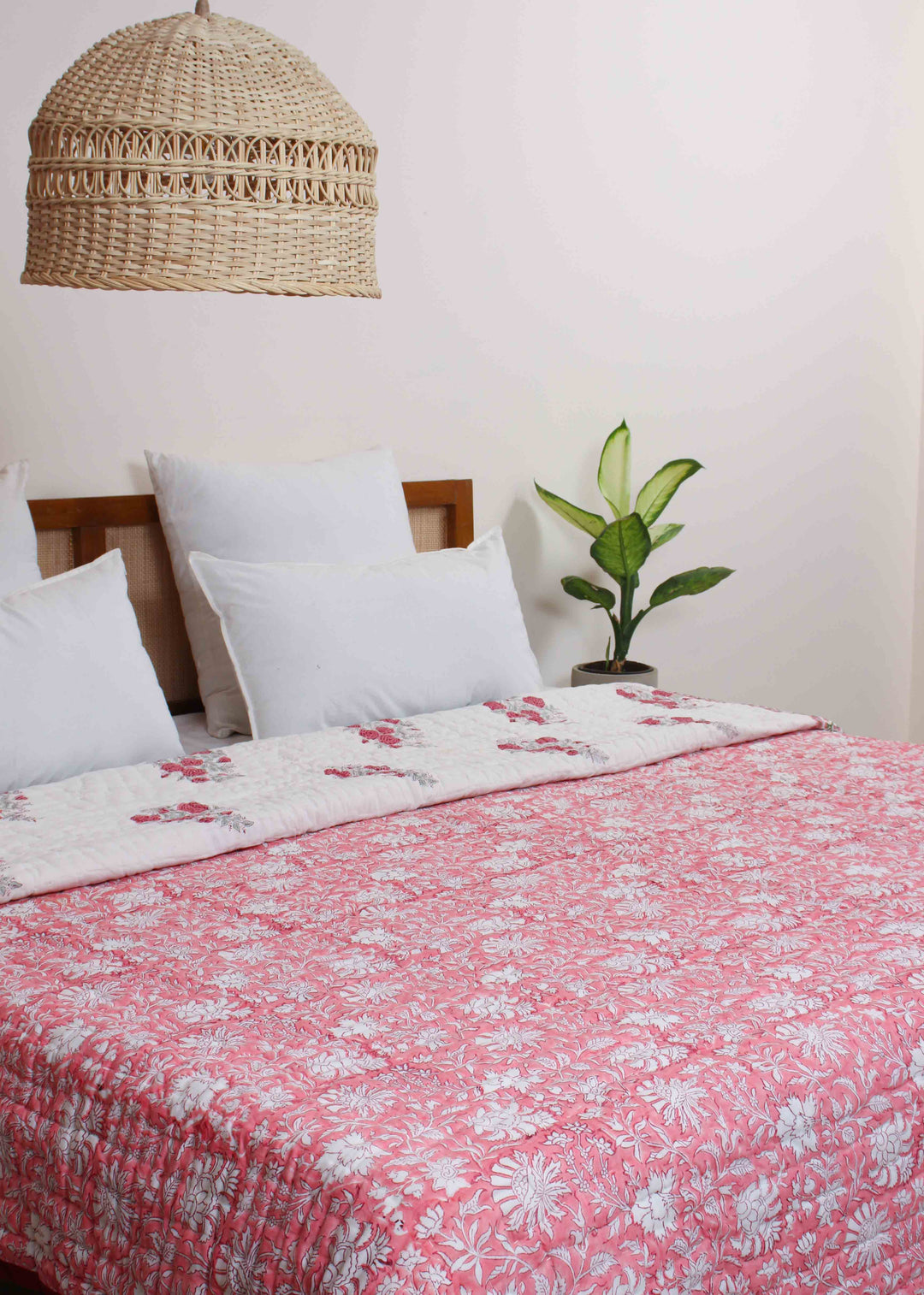 Blush Morning Cotton Hand Block Printed Bed Quilt