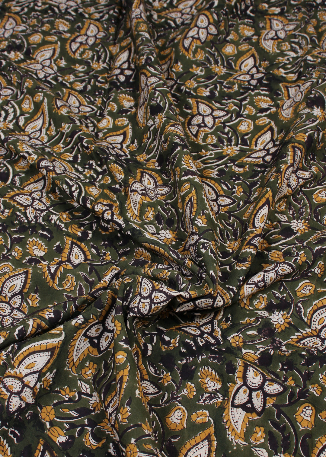 Monsoon Memories Green Cotton Hand Block Printed Fabric