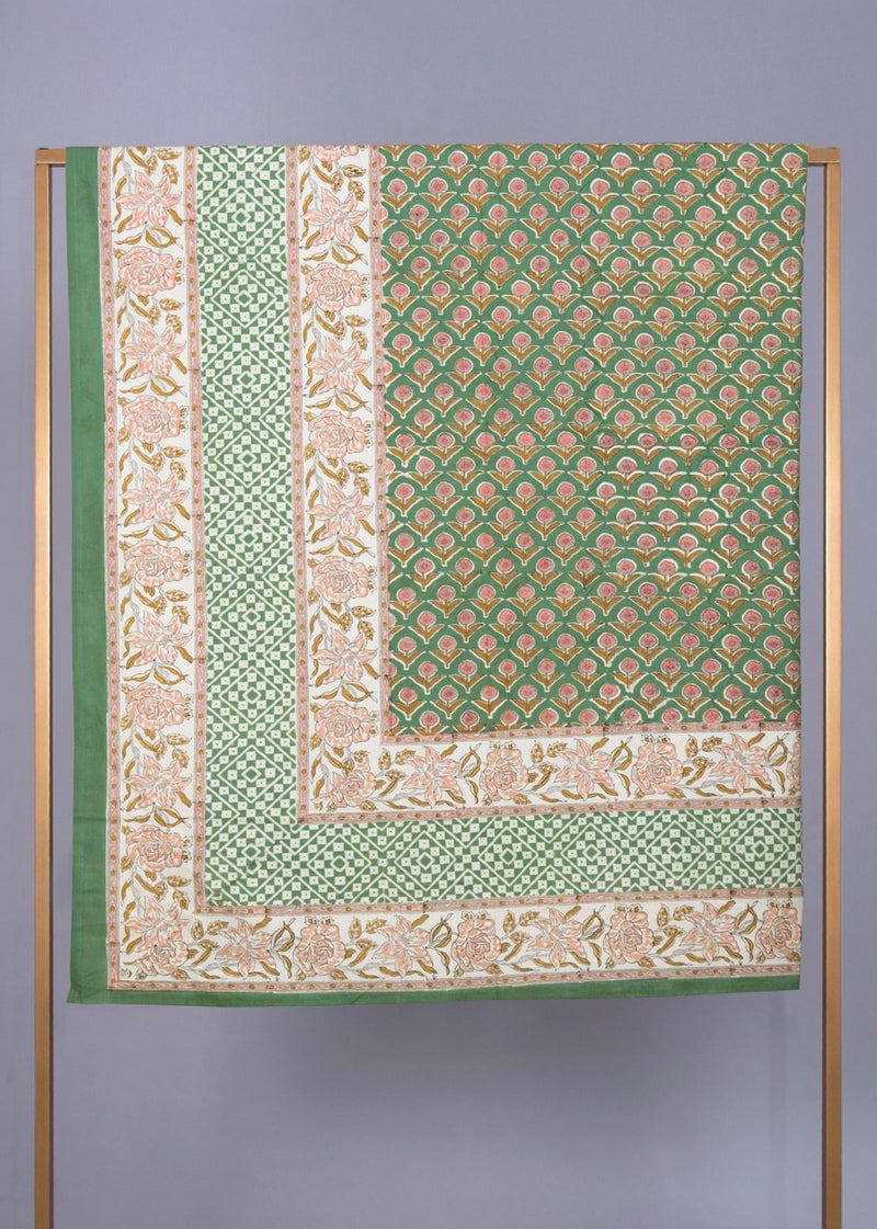 Garden Hues Hand Block Printed Cotton Bedsheet