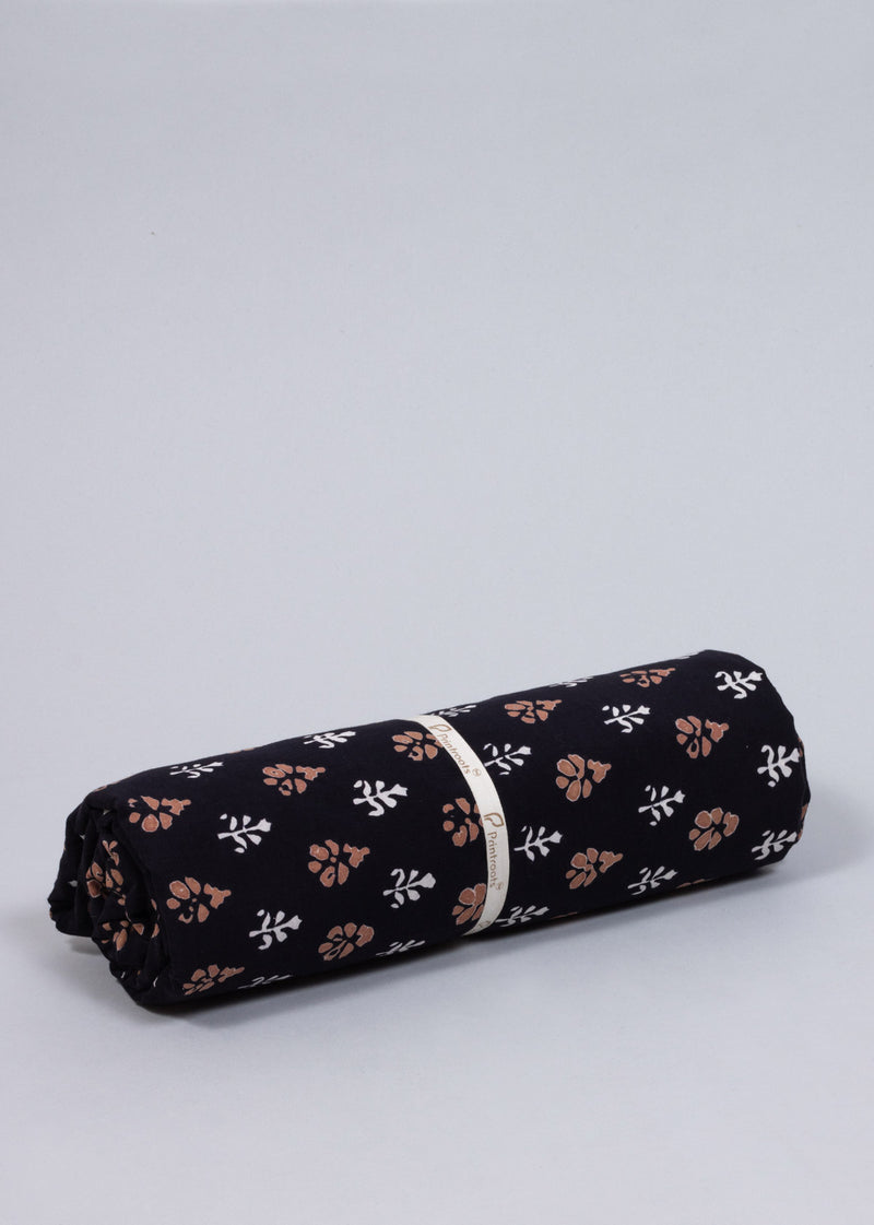 A Splatter of Flowers Brown and Black Cotton Hand Block Printed Fabric
