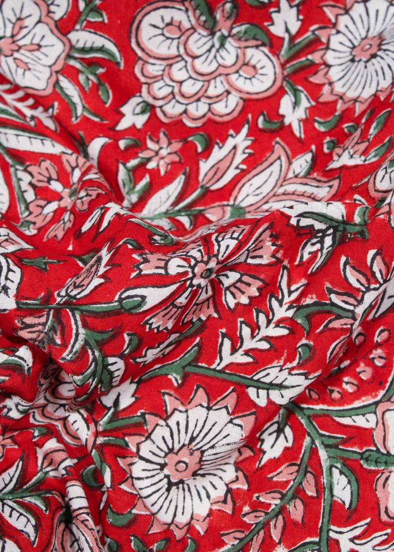 House Lilies Cotton Hand Block Printed Fabric