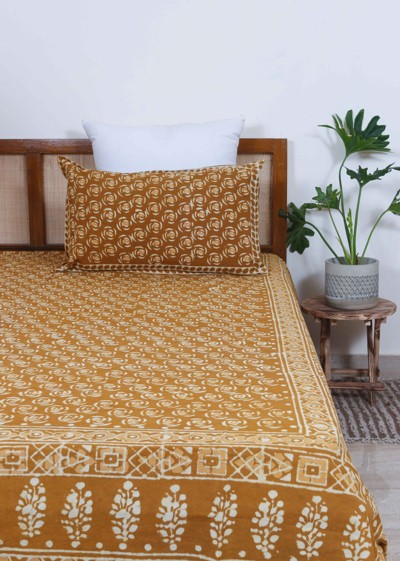 Amber Gold Vineyard Cotton Hand Block Printed Bed Linens