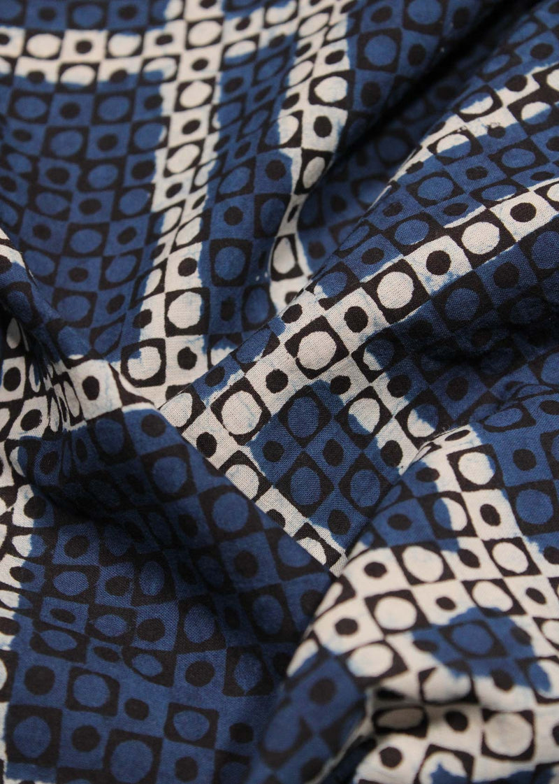 Footsteps Blue Cotton Hand Block Printed Fabric