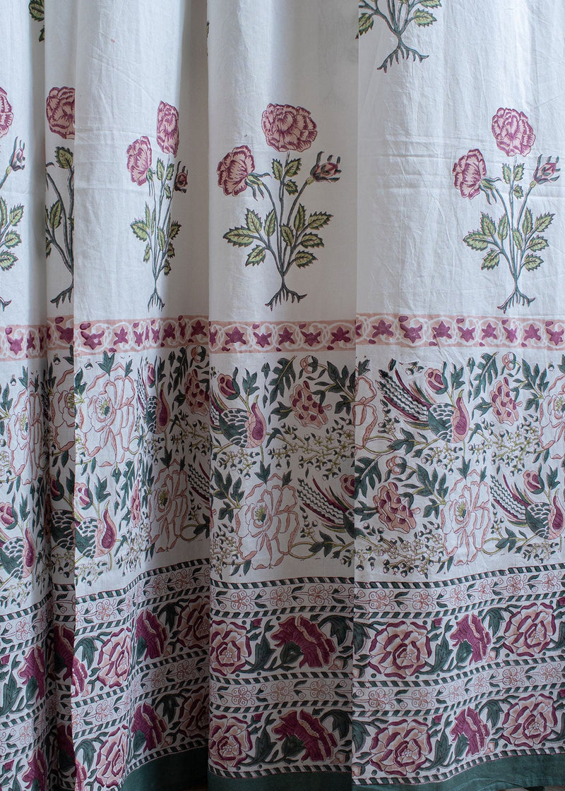 Rose Lush Hand Block Printed Curtains