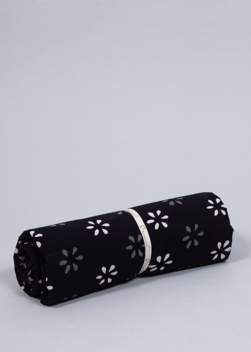 Daisies in the Dark Grey and Black  Cotton Hand Block Printed Fabric
