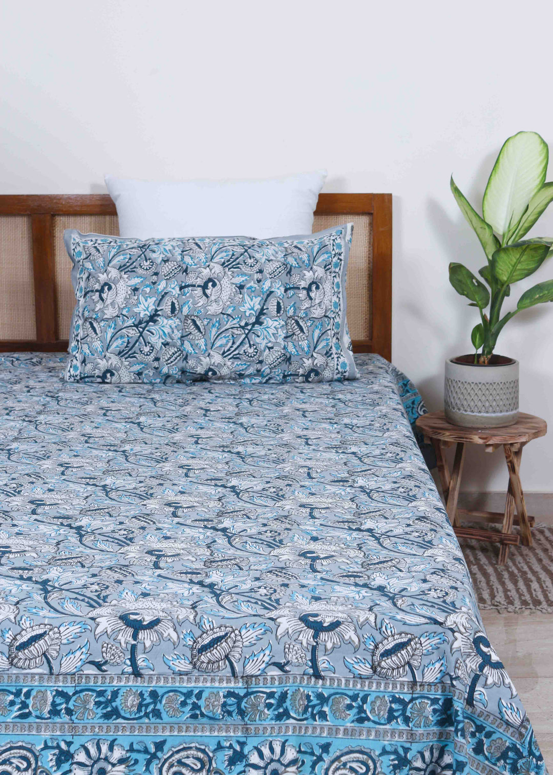 Silence of Blue Cotton Hand Block Printed Bed Linens