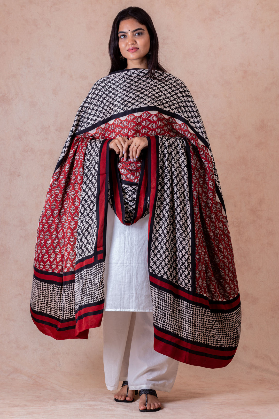 Canyon Modal Satin Hand Block Printed Dupatta