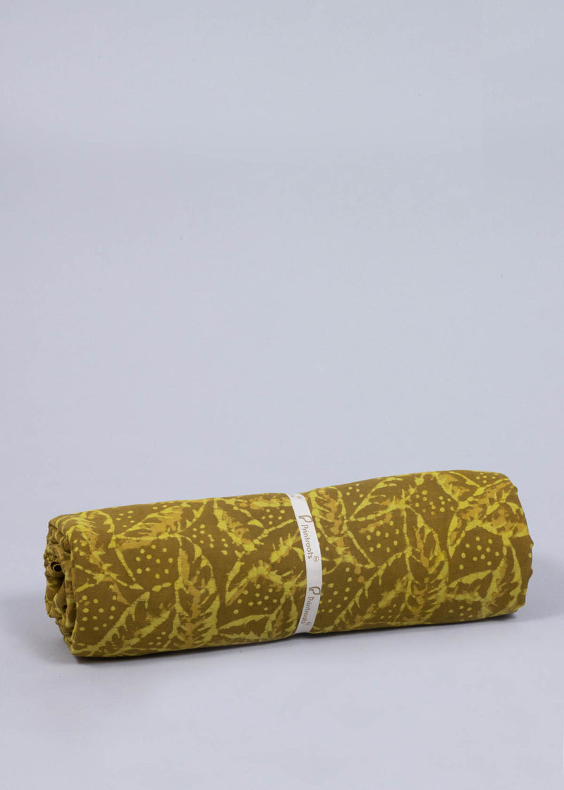 Oak Leaves Mustard Cotton Hand Block Printed Fabric (3.00 Meter)
