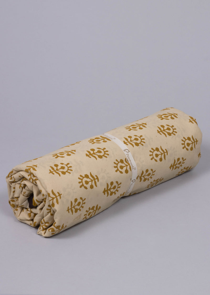Cotton Basant Buti Mustard Hand Block Printed Fabric (1.80 Meter)