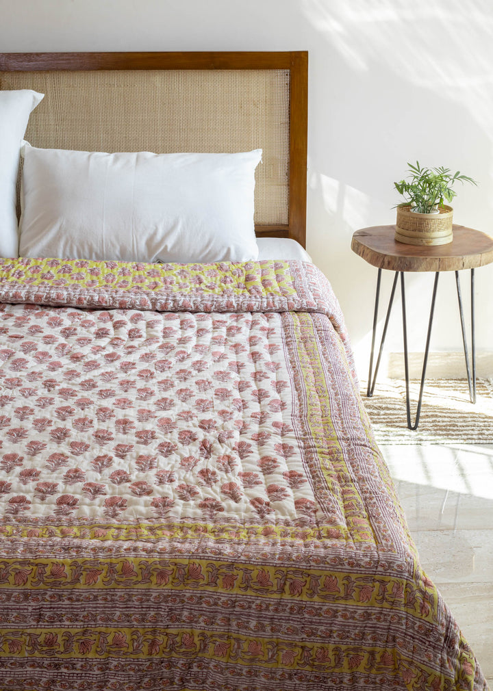 Olivian Hand Block Printed Cotton Bed Quilt