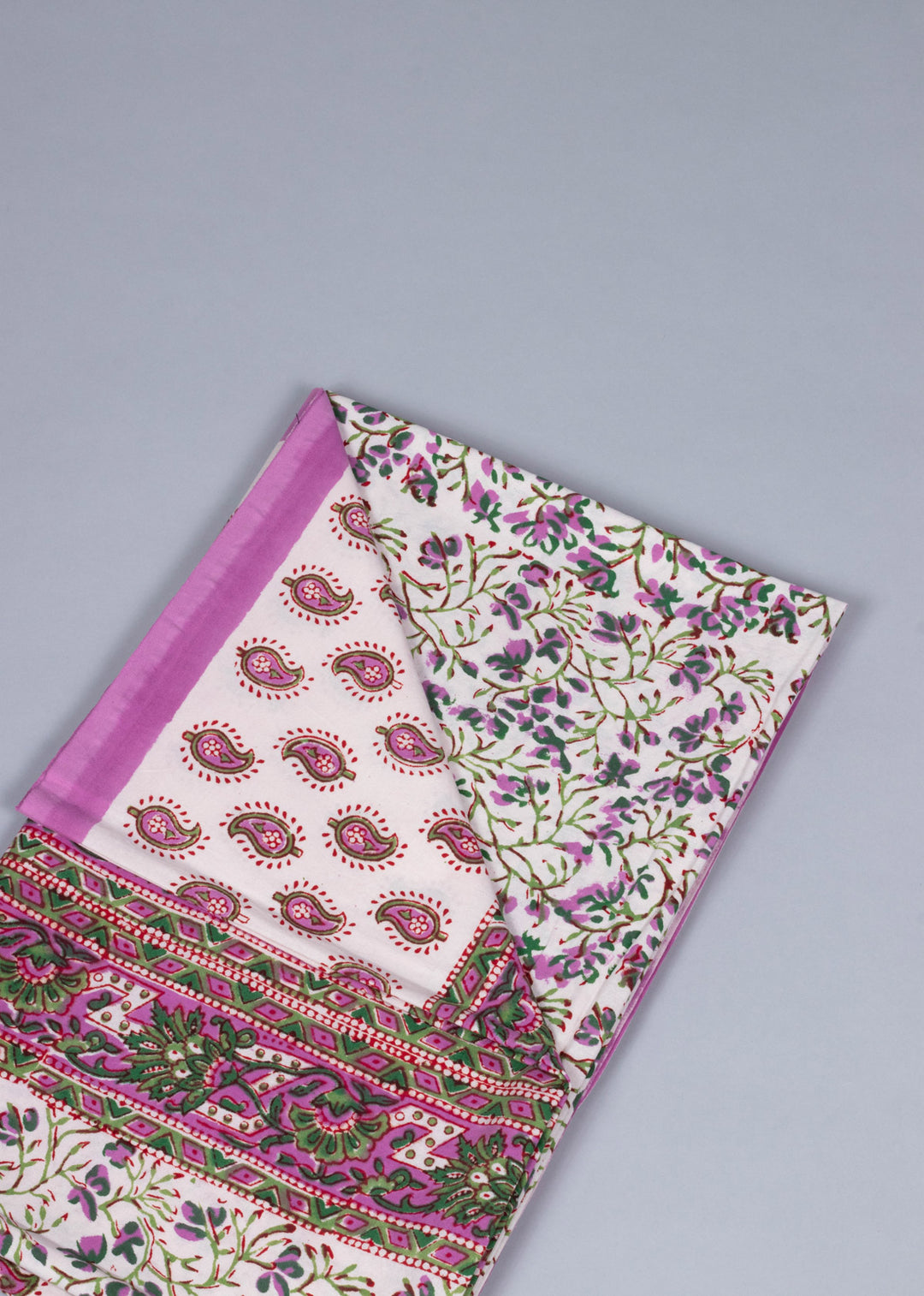 Wasteland Bloom Magenta Hand Block Printed Cotton Bedsheet