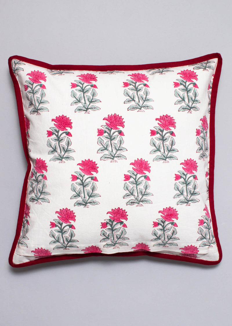 Pink Paradise Hand Block Printed Cushion Cover