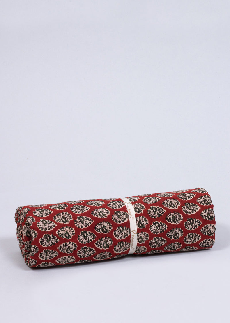 Dewdrop Red Mulmul Hand Block Printed Fabric (1.00 Meter)