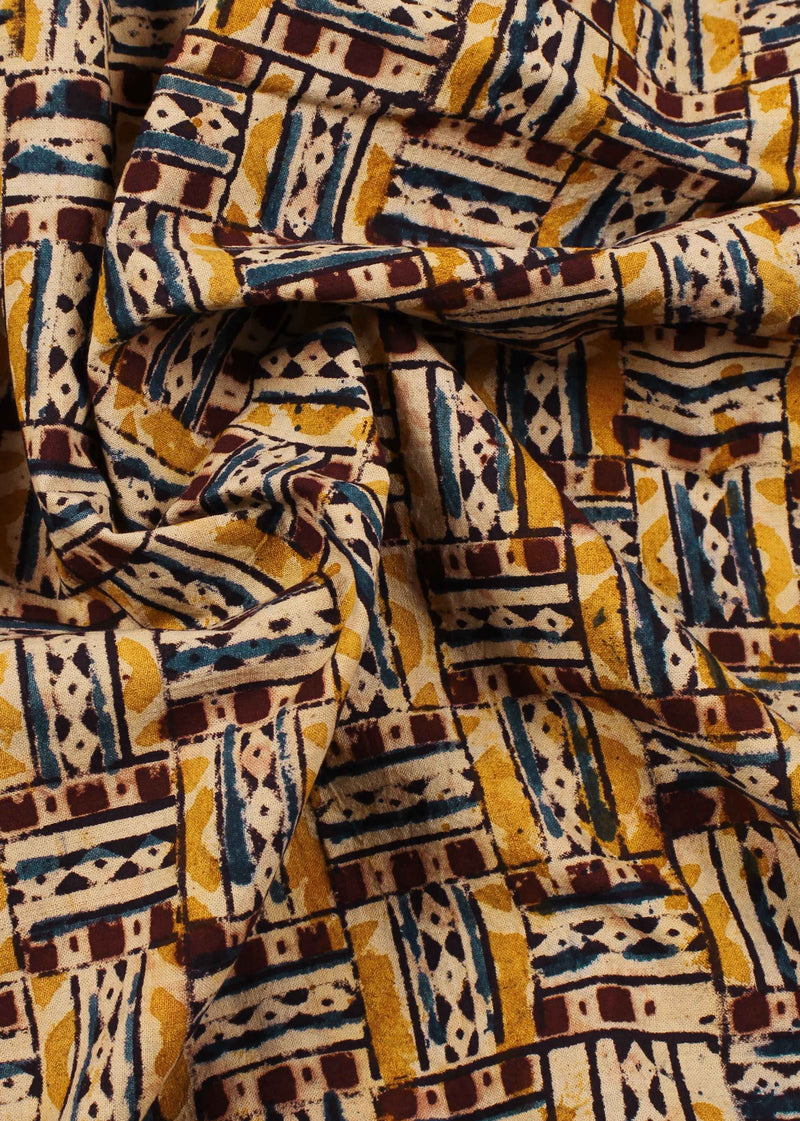 Weaving Away Earth Cotton Kalamkari Hand Block Printed Fabric