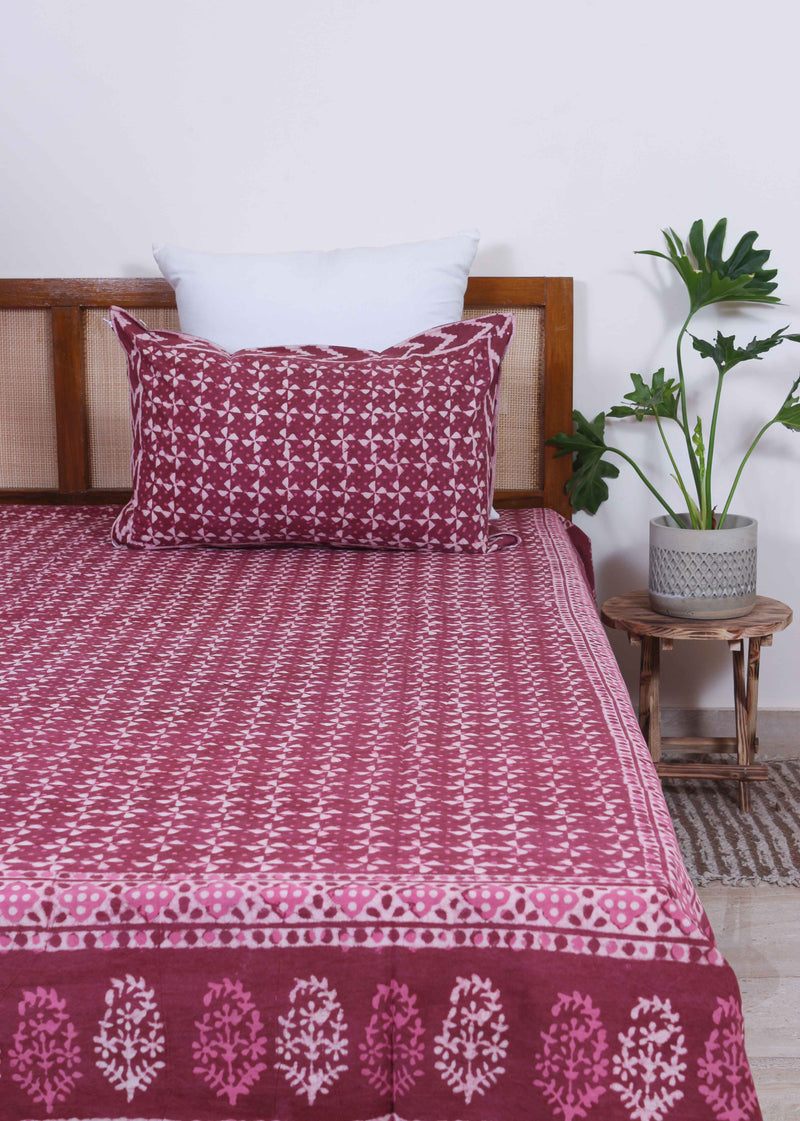 Meadowy Magenta Melodies  Cotton Hand Block Printed Bed Linens