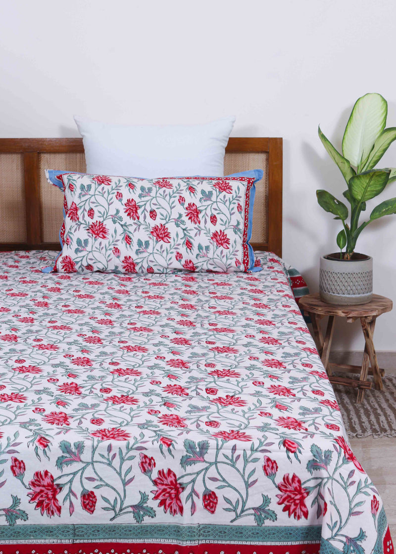 Ballad of the Lovelorn White Cotton Hand Block Printed Bed Linens