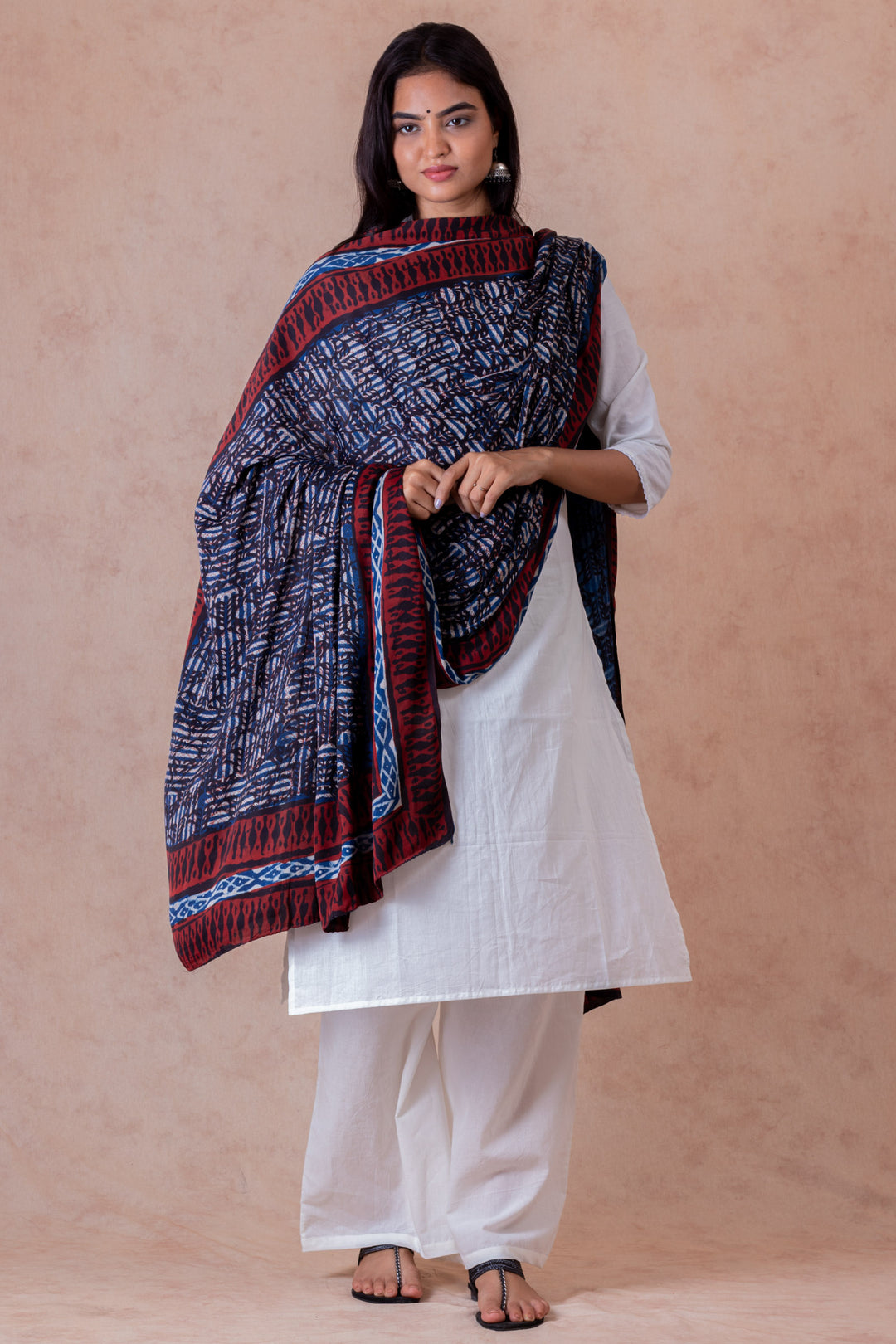 Ballad Indigo  Modal Satin Hand Block Printed Dupatta