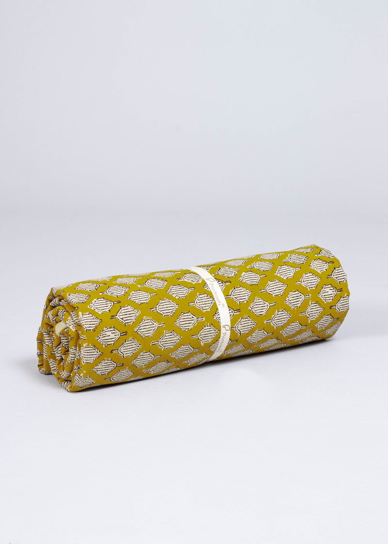 Aperture Mustard Cotton Hand Block Printed Fabric (2.50 Meter)
