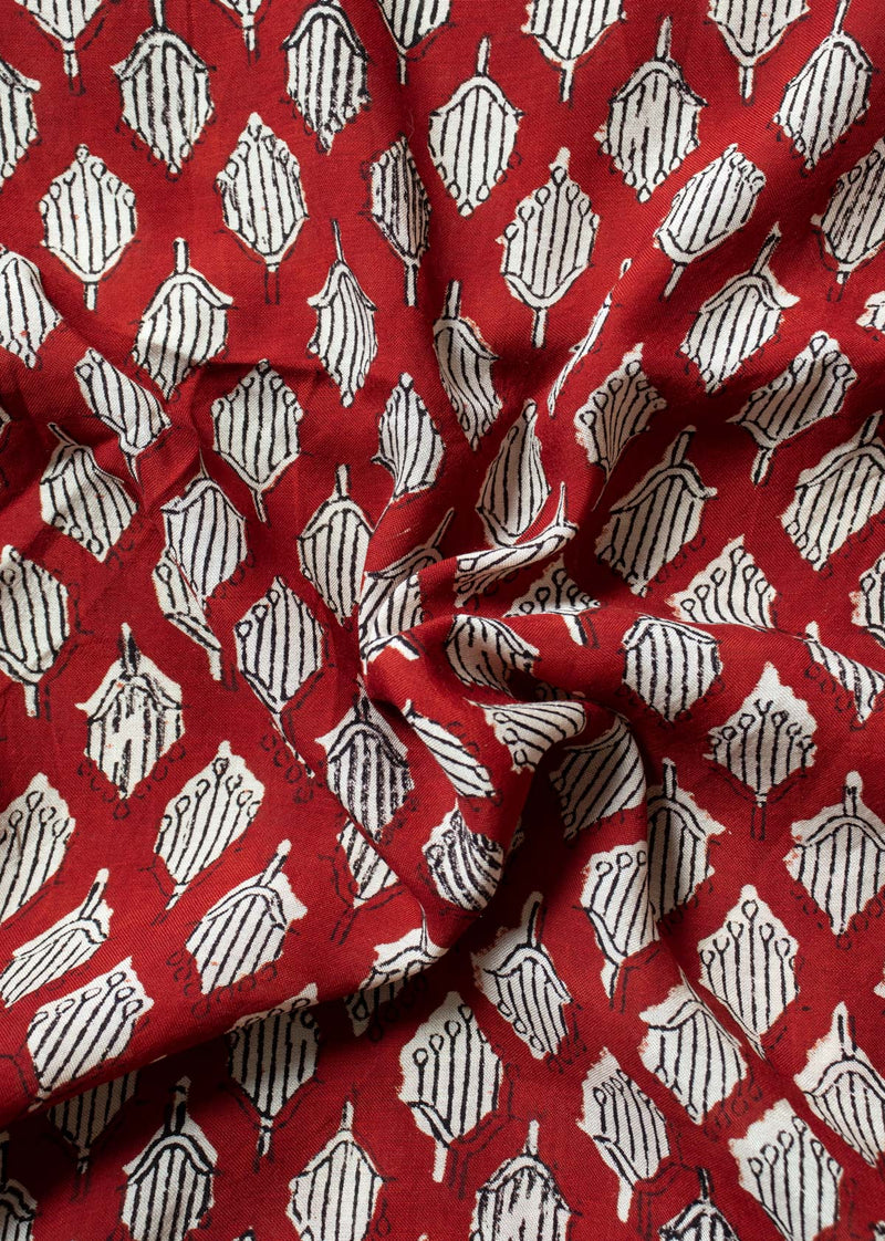 Sundrop Red Muslin Hand Block Printed Fabric