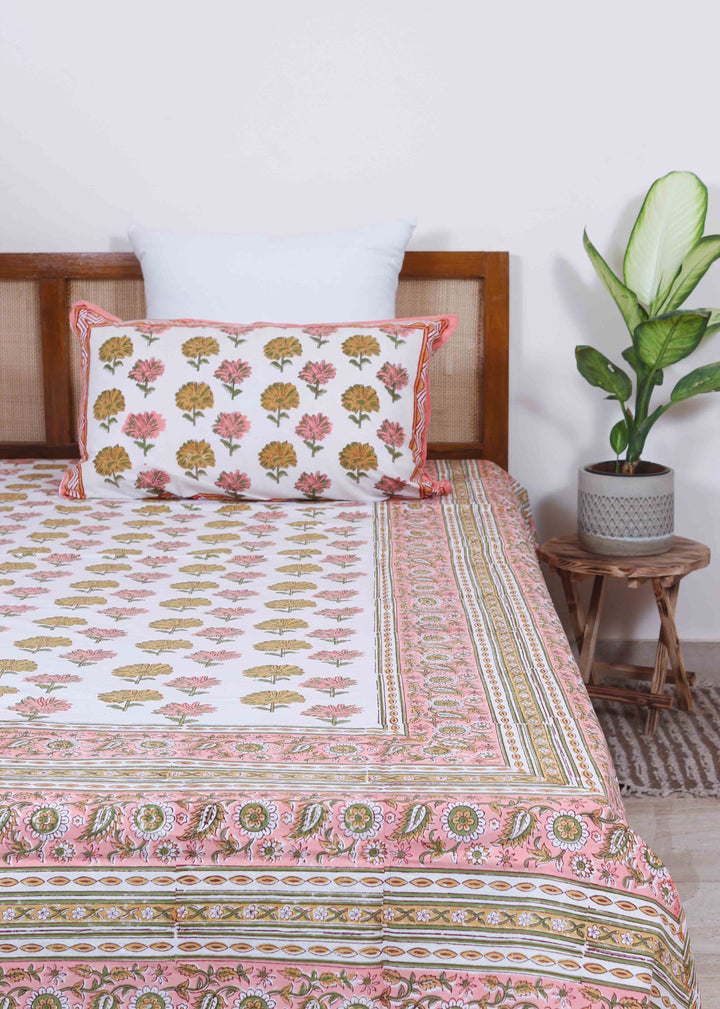 Evening Yellow Cotton Hand Block Printed Bed Linens