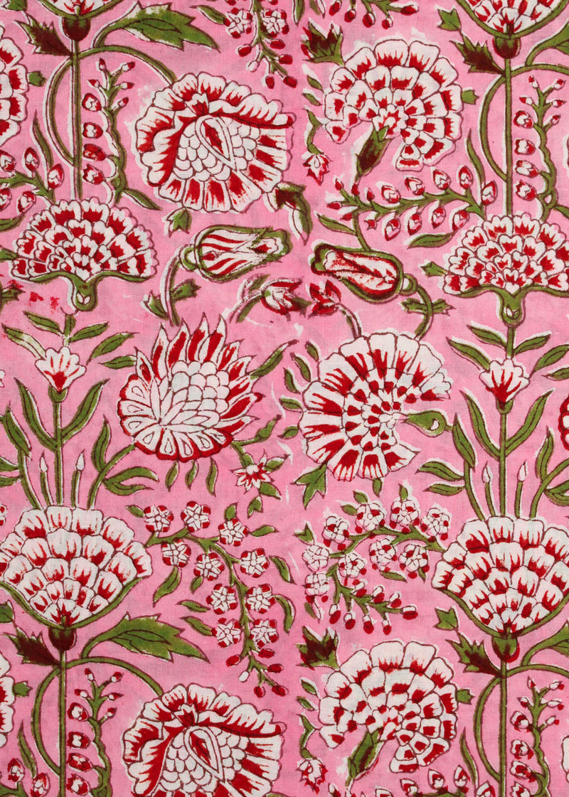 Chasing Blossoms Cotton Hand Block Printed Fabric (2.00 Meter)