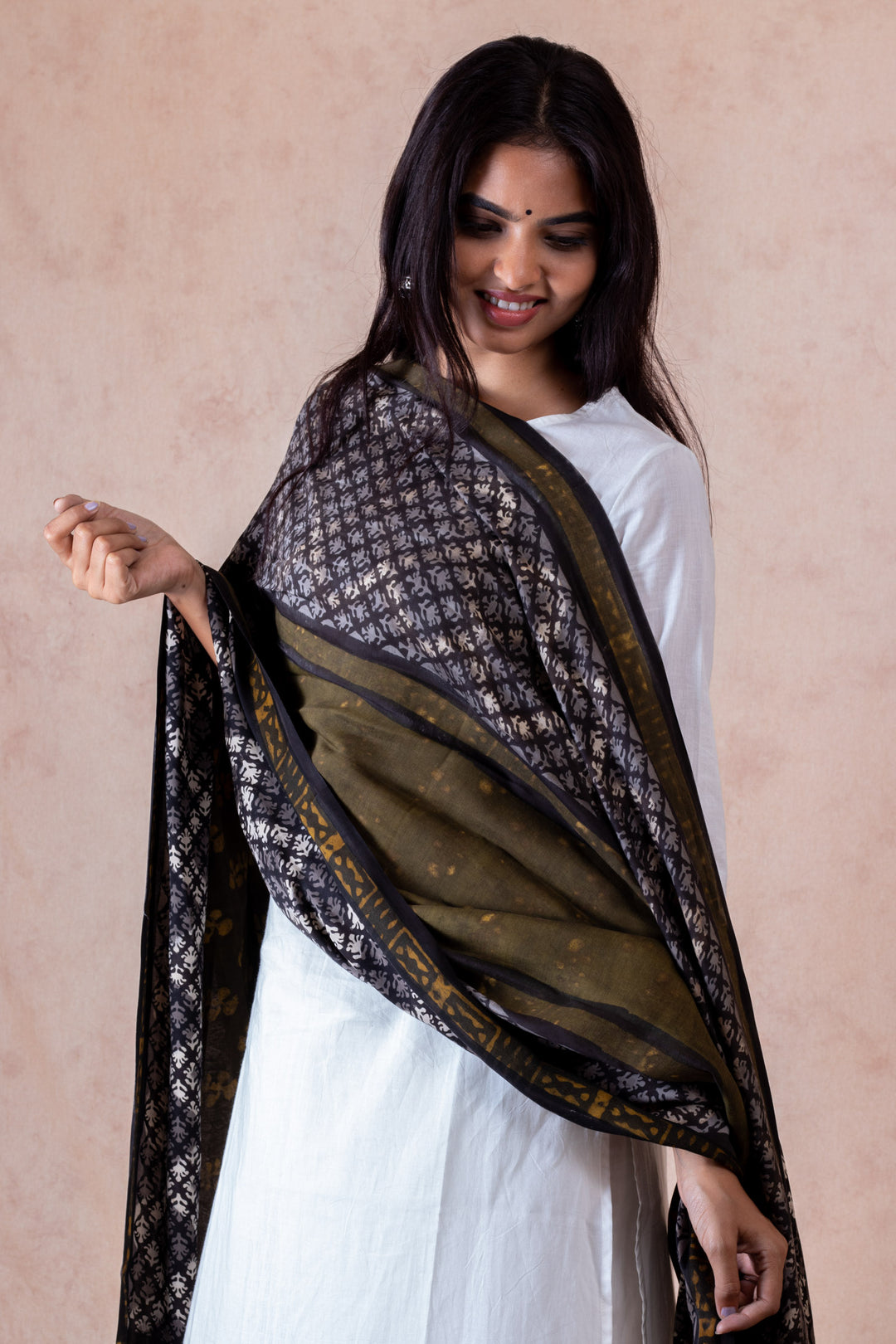 Woodlands  Modal Satin Hand Block Printed Dupatta