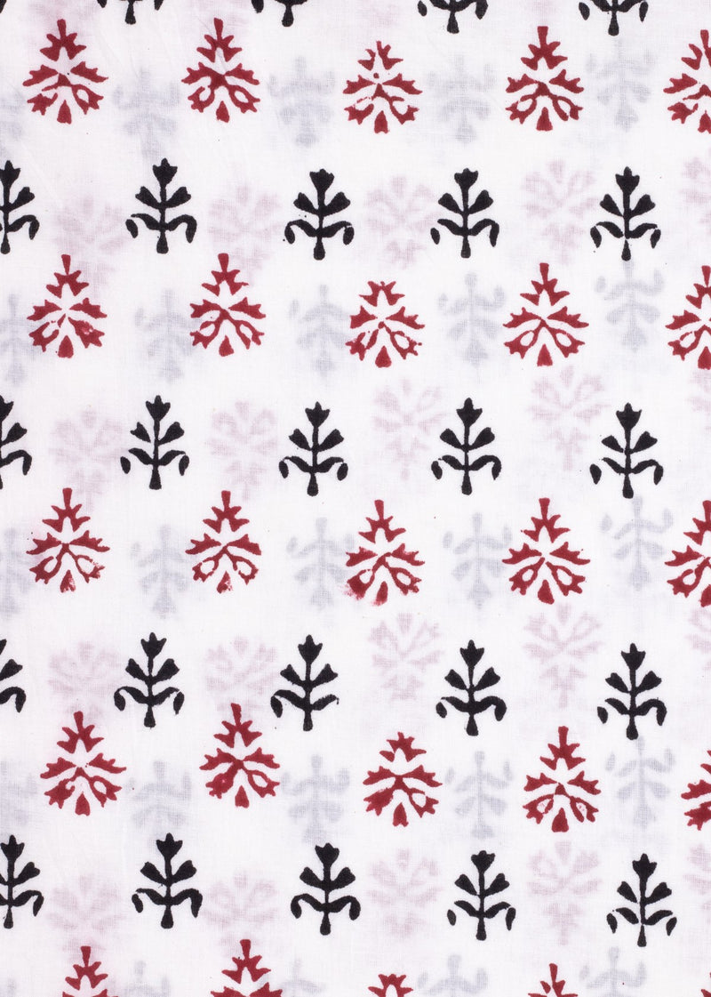 A Splatter of Flowers  Red and Black Cotton Hand Block Printed Fabric (2.00 Meter)