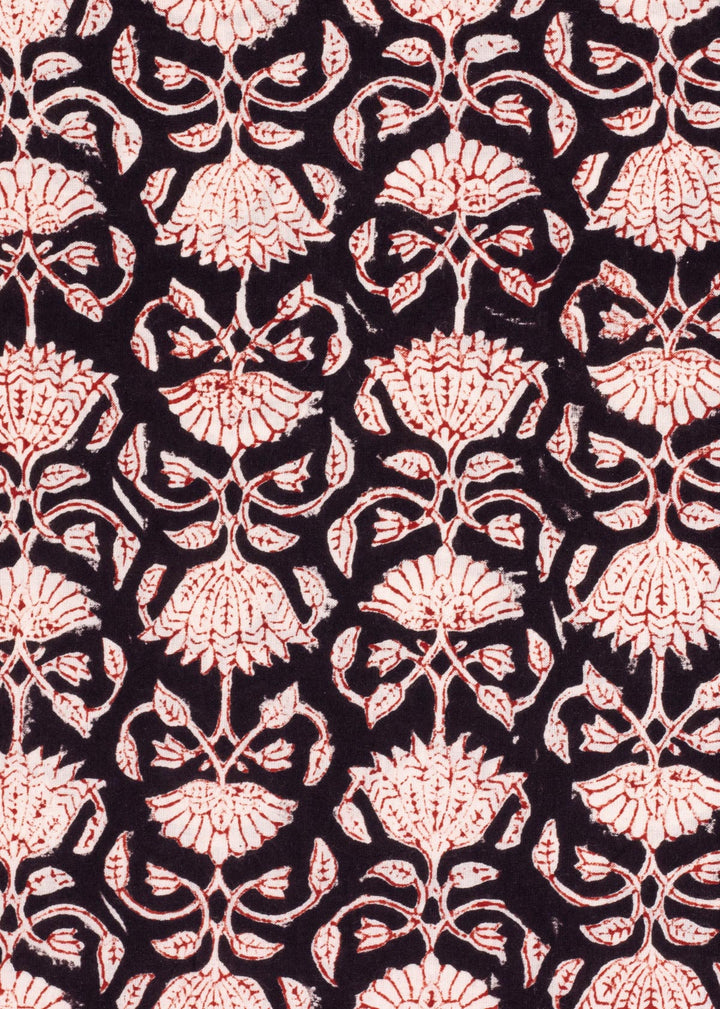 Melancholia Black Cotton Hand Block Printed Fabric