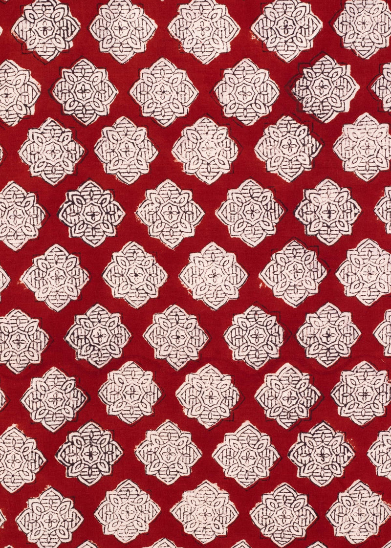 Labyrinth Carmine Cotton Hand Block Printed Fabric
