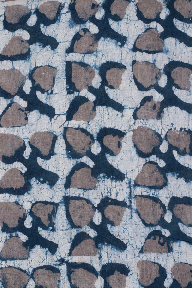 Leaves in the wind Prussian Blue and Grey Hand Block Printed Cotton Mulmul Fabric (2.00 Meter)