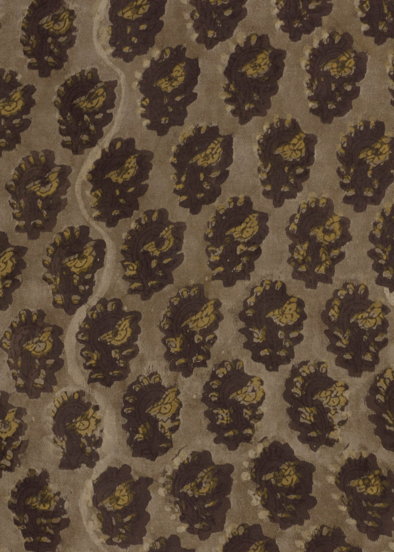 Creatures Of The Wild Dust Brown Hand Block Printed Modal Satin Fabric (2.00 Meter)