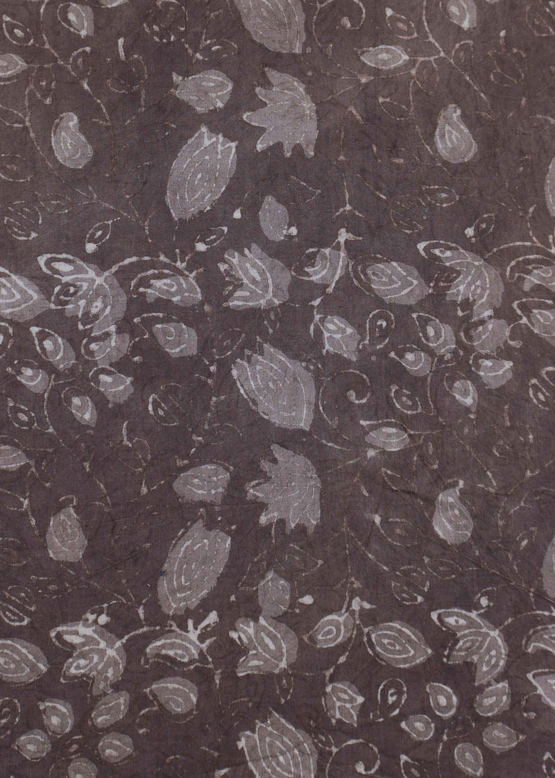 Woodland Flora Brown Cotton Hand Block Printed Fabric