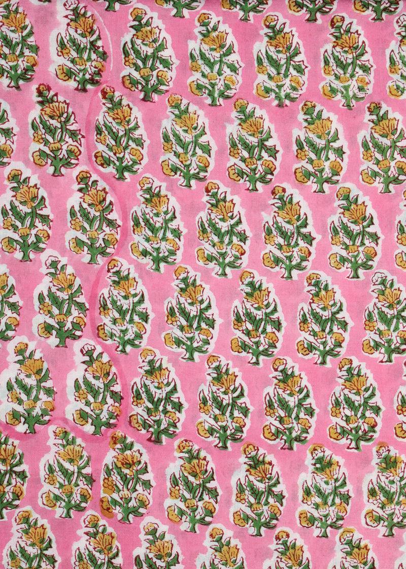 Summer Love Rose Cotton Hand Block Printed Fabric